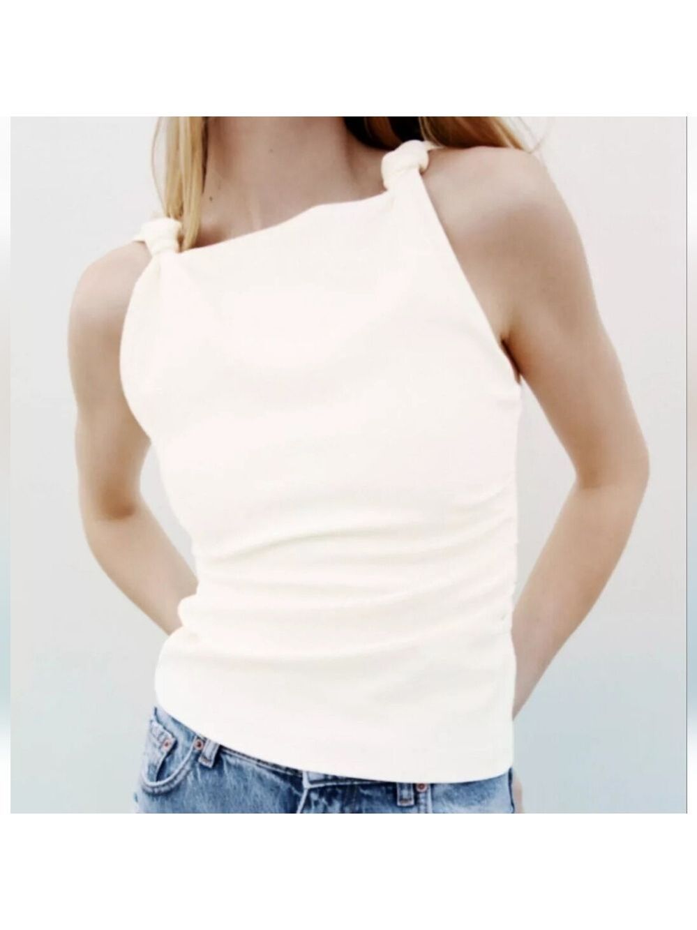 NWT Zara Knot Shoulder Tailored Wide Strap Top